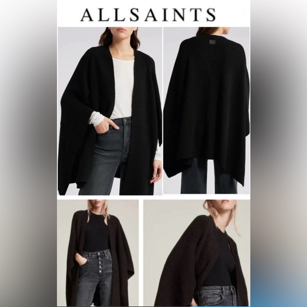 All Saints Black Cardigan Sweater Ruana